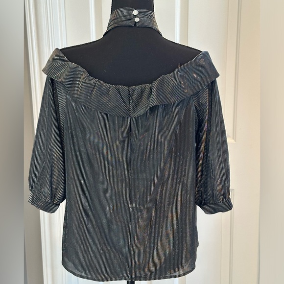 CeCe Metallic black silver top size M off the shoulder halter top with bow🖤 - Picture 7 of 13